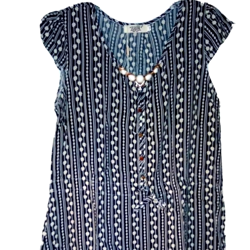 (NWT) Blue Dress With Cream Flower Print